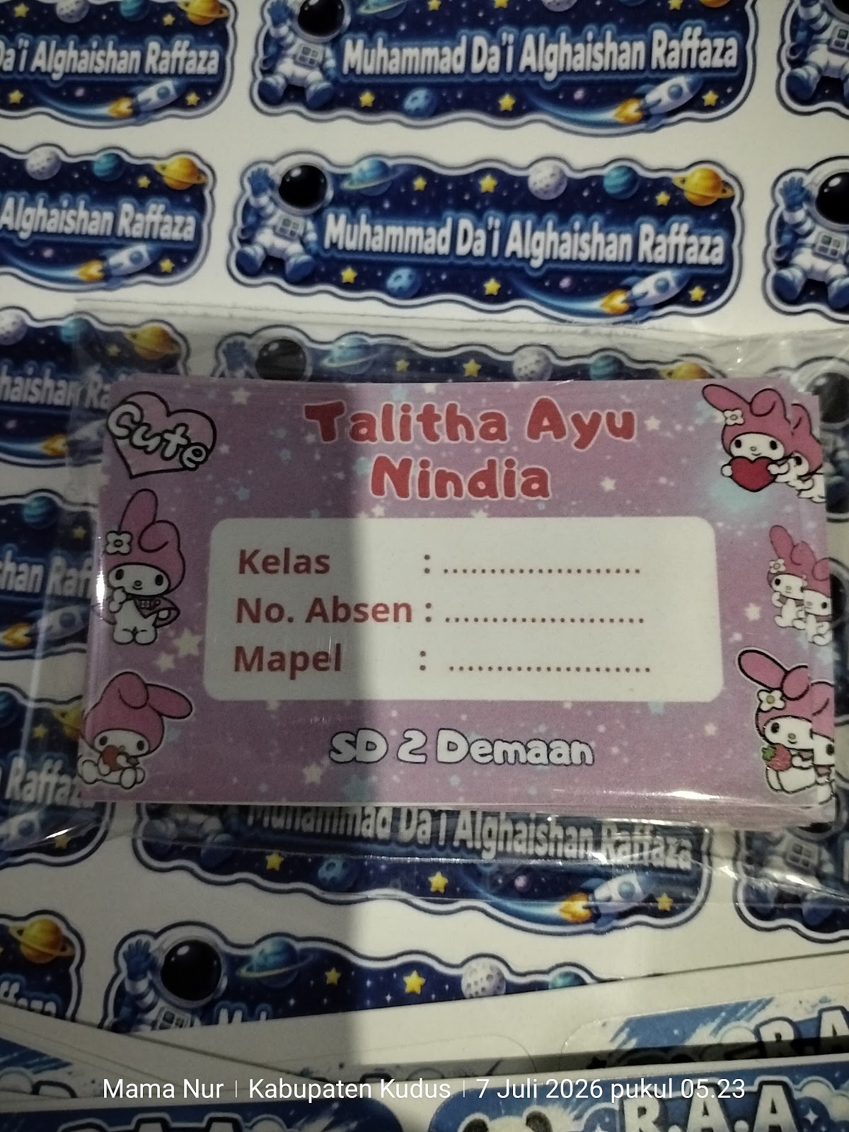 Label nama seragam hasil cetakan Muara Printing